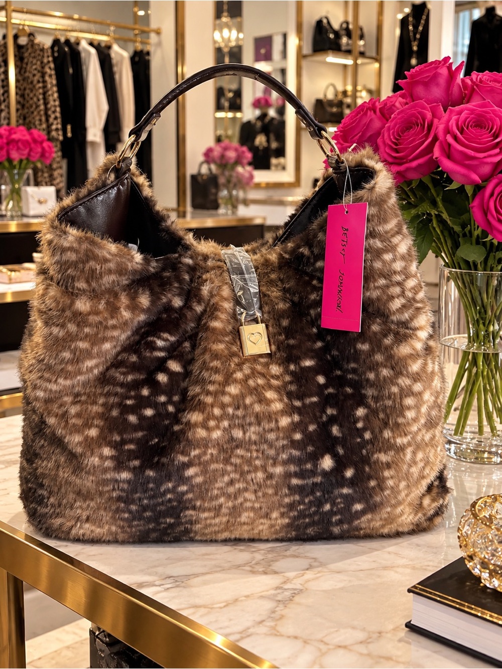 Betsey Johnson Faux Fur Shoulder Bag - Brown NWT